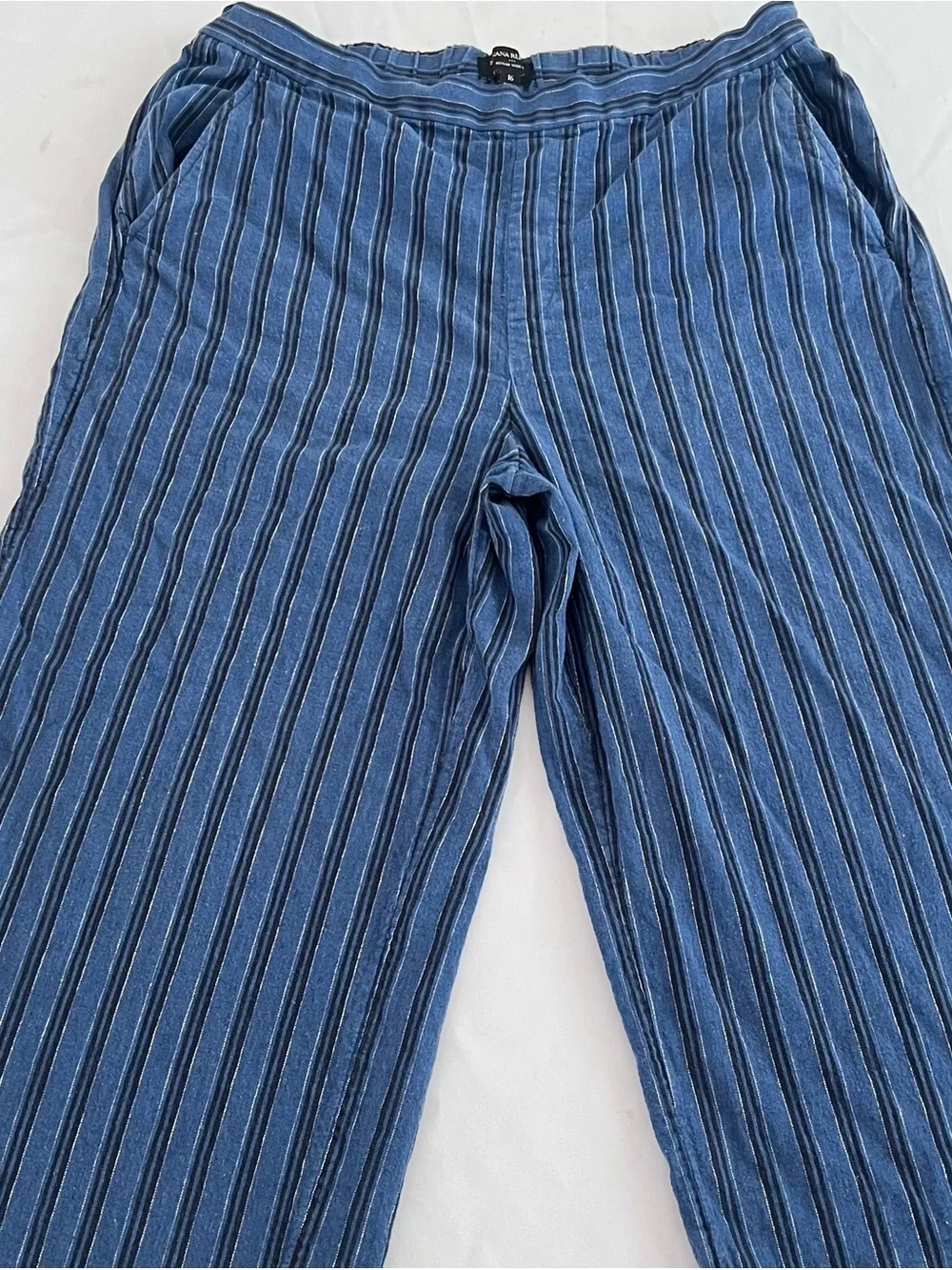 Banana Republic Blue Striped Women Linen and Cotton Rowan Wide Leg Pants